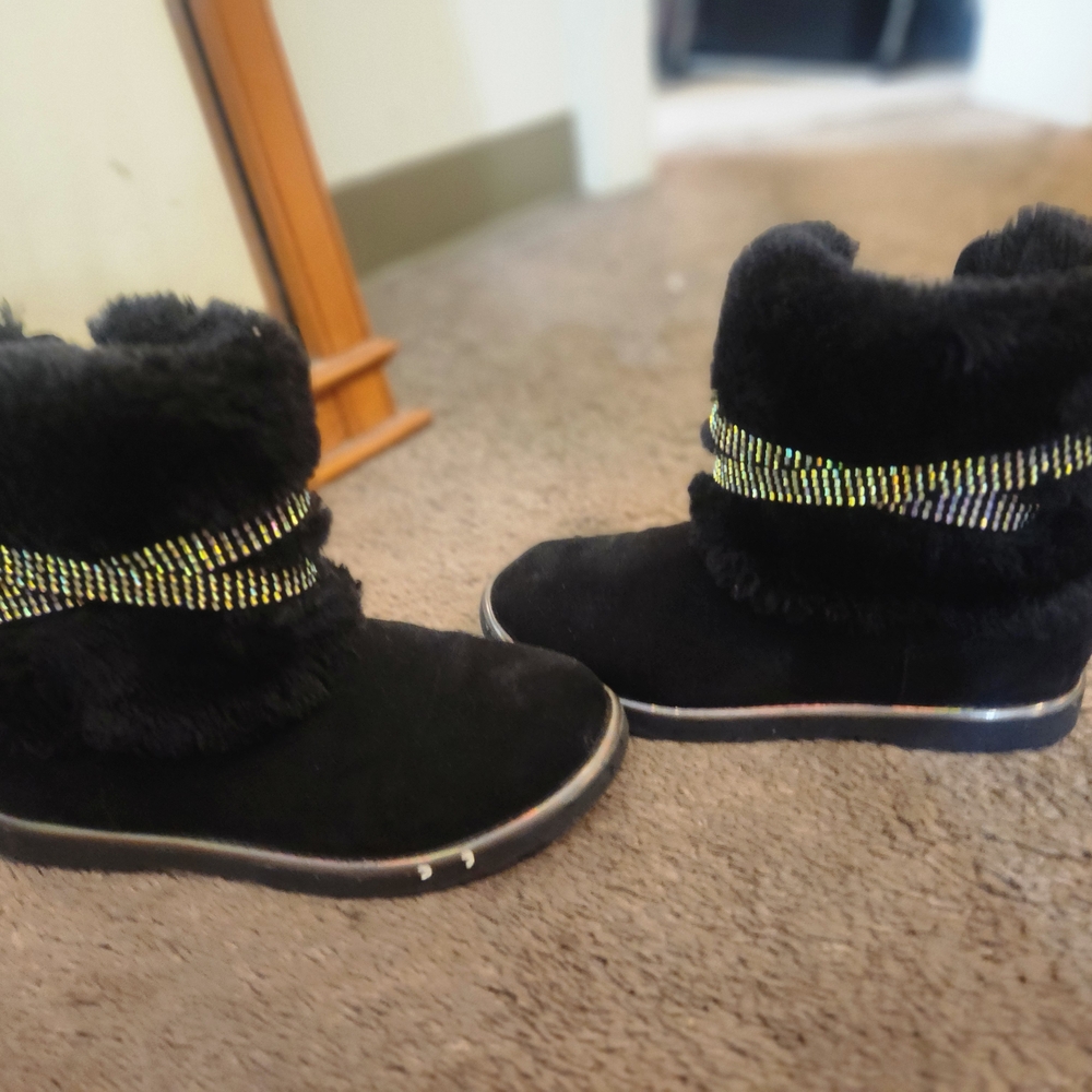 Falls Creek Black Ankle Boots with Gold Accents